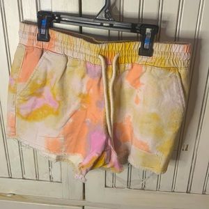 Tie dye denim shorts